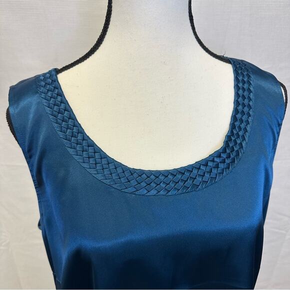 PRICED TO SELL!! Chico’s Blue Sleeveless Satin Top, Size 2, Braided Trim - Picture 2 of 11